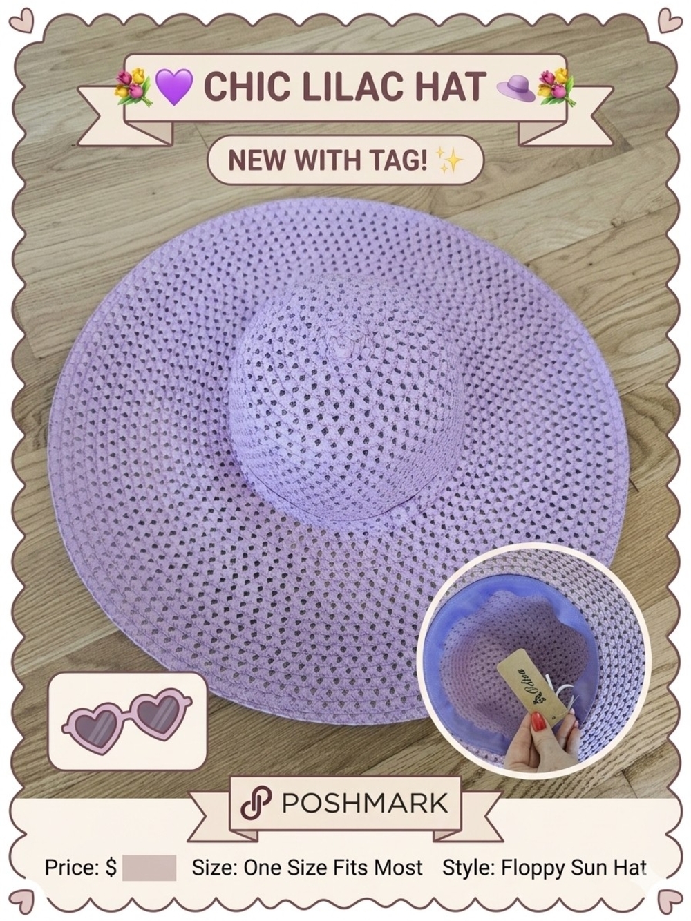 Breathable Wide-Brim Crochet Sun Hat in Lavender